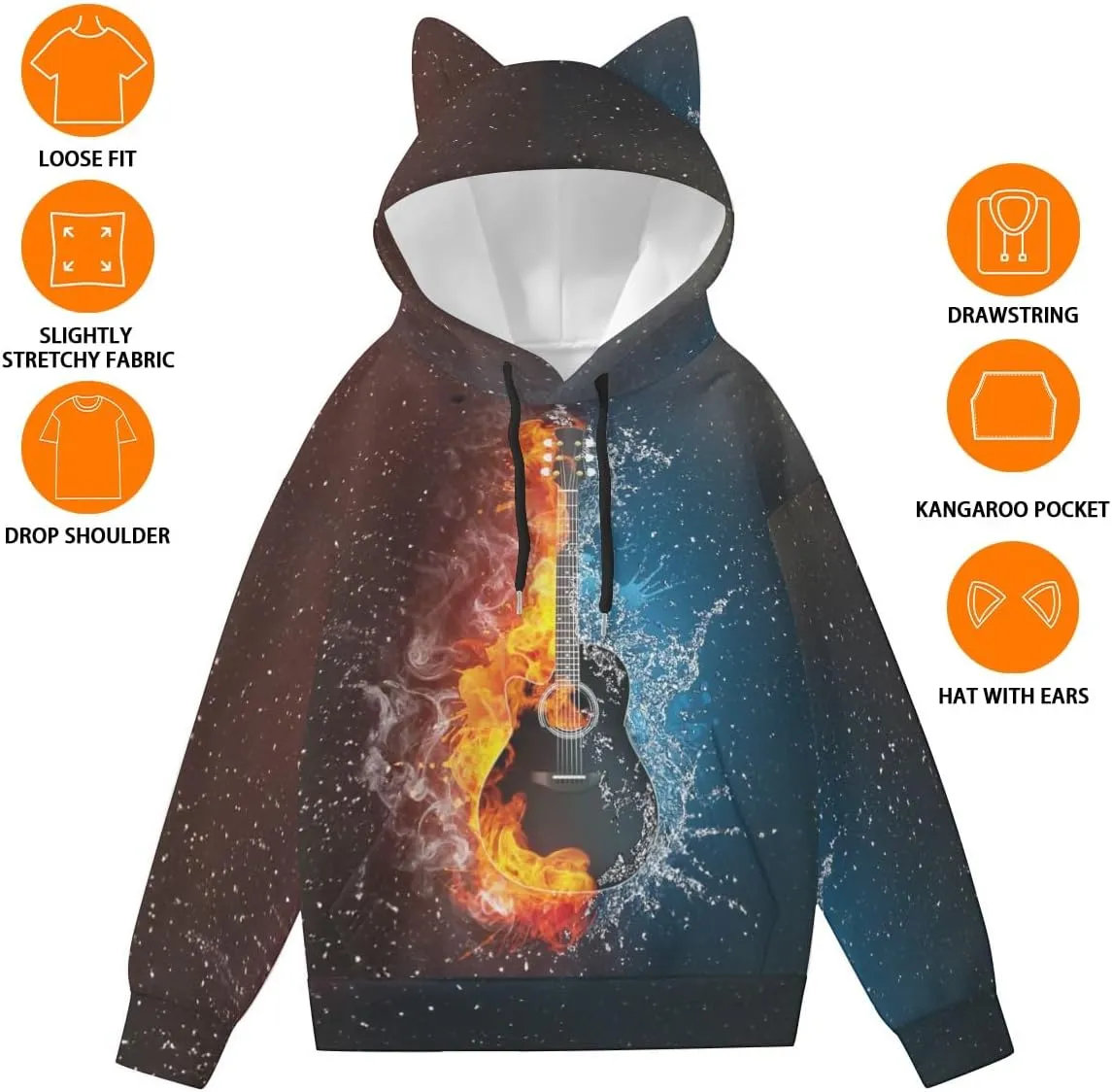 Cat Ear Hoodie For Women Teen Novelty Pullover Print 3D Cute Sweatshirt Long Sleeve Hoodies Girls