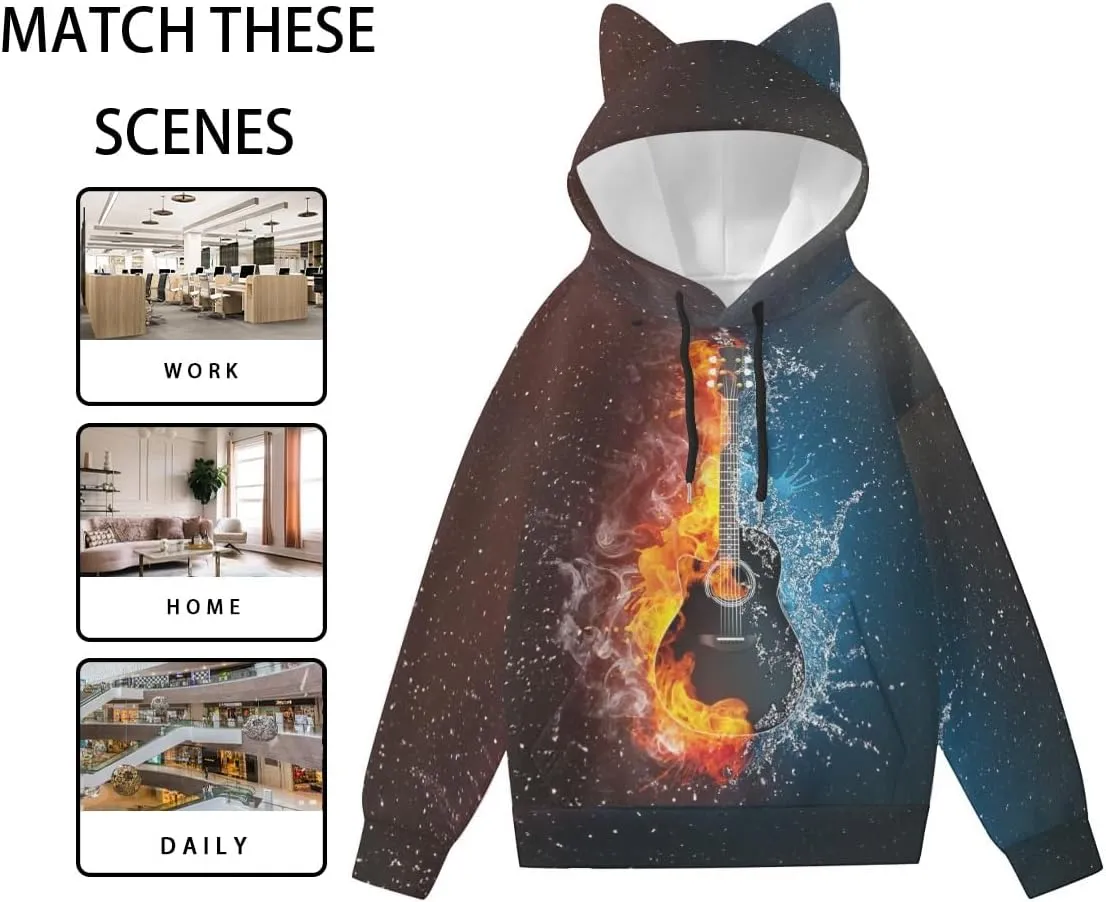 Cat Ear Hoodie For Women Teen Novelty Pullover Print 3D Cute Sweatshirt Long Sleeve Hoodies Girls