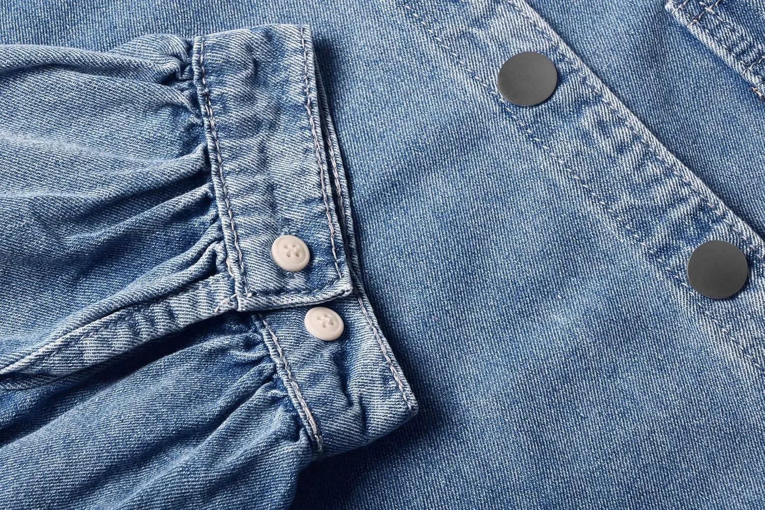 CHARTOU Women's Casual Washed Distressed Puff Sleeve Denim Button Down Shirt Jean Jacket Coat