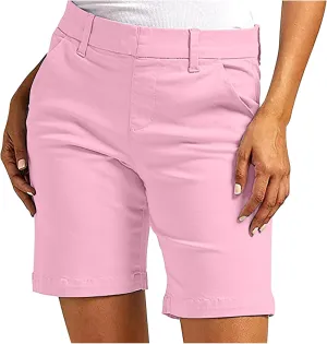 Chino Cargo Shorts Women Casual Slim Fit High Waist Summer Knee Length Bermuda SweatShorts for Hiking,Beach,Outdoors