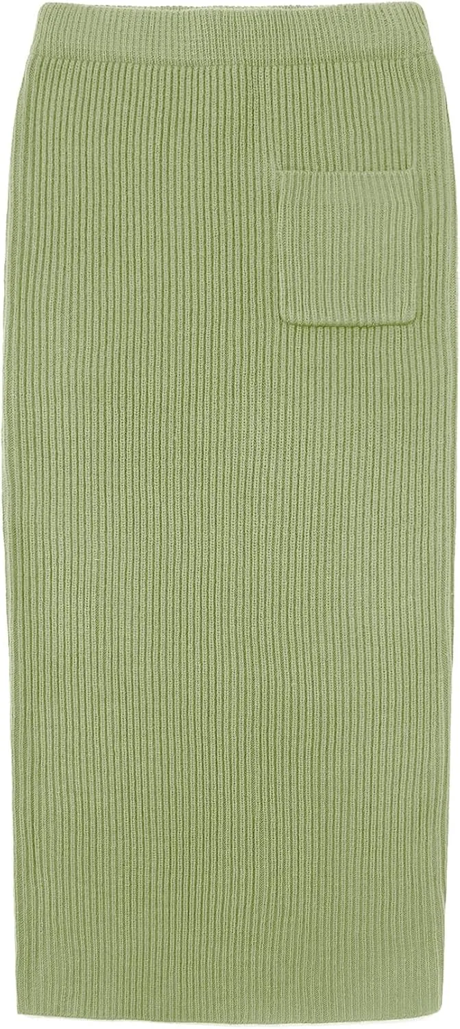 chouyatou Women's Turtleneck 2 Piece Outfits Ribbed Knit Sweater Midi Pencil Skirt Set