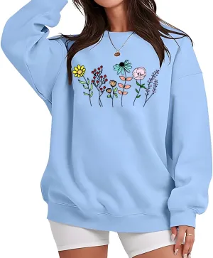Consider How The Wildflowers Grow Crewneck Sweatshirts Women's Planting Flowers Christian Verse Pullover Top