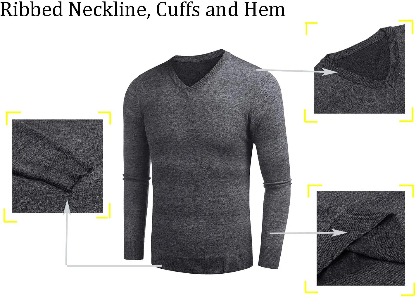 COOFANDY Men Casual V Neck Sweater Ribbed Knit Slim Fit Long Sleeve Pullover Top