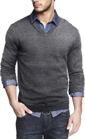 COOFANDY Men Casual V Neck Sweater Ribbed Knit Slim Fit Long Sleeve Pullover Top
