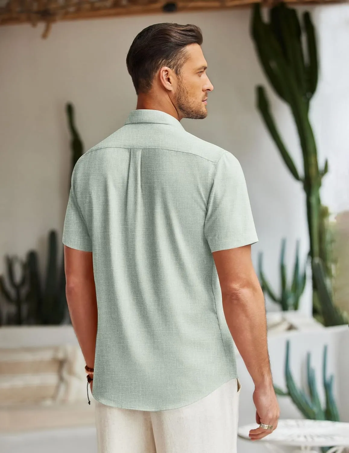 COOFANDY Men's Linen Shirt Beach Summer Short Sleeve Button Down Casual Shirts
