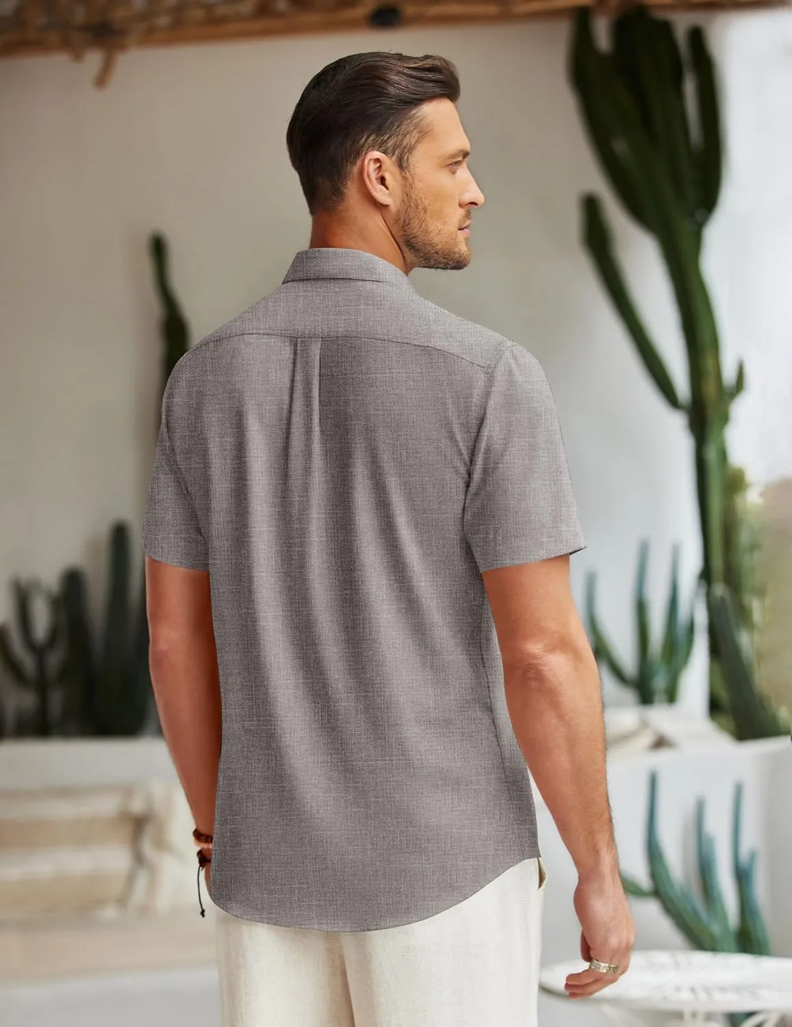 COOFANDY Men's Linen Shirt Beach Summer Short Sleeve Button Down Casual Shirts