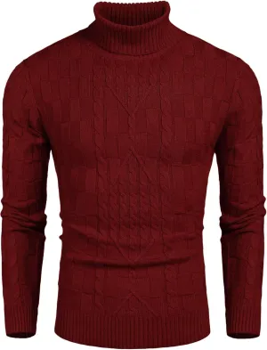 COOFANDY Men's Slim Fit Turtleneck Sweater Casual Cable Knit Pullover Sweaters