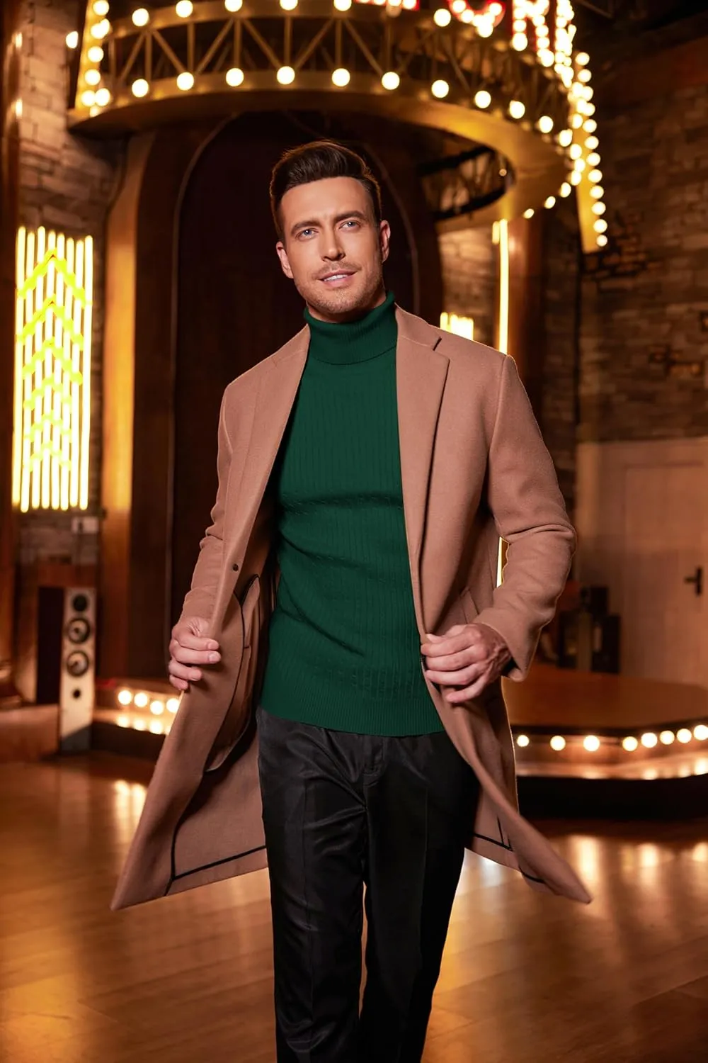 COOFANDY Men's Slim Fit Turtleneck Sweater Casual Twist Patterned Pullover Knitted Sweaters