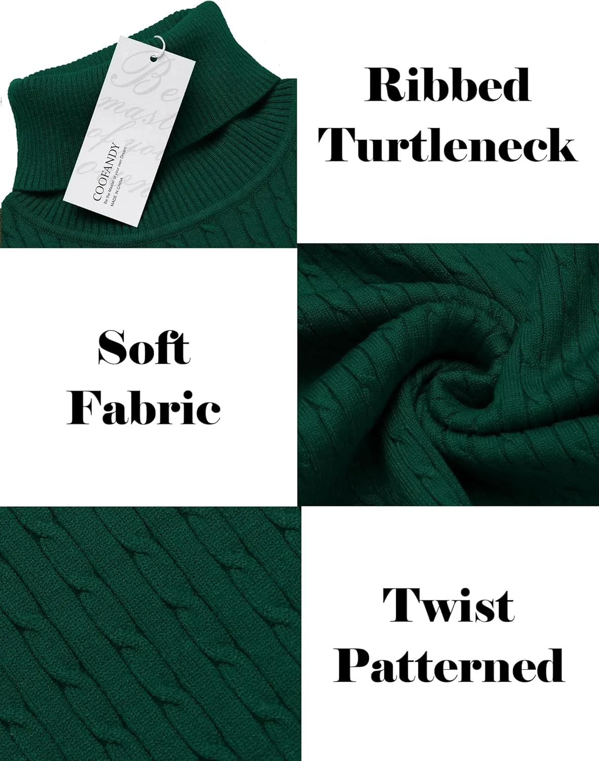 COOFANDY Men's Slim Fit Turtleneck Sweater Casual Twist Patterned Pullover Knitted Sweaters
