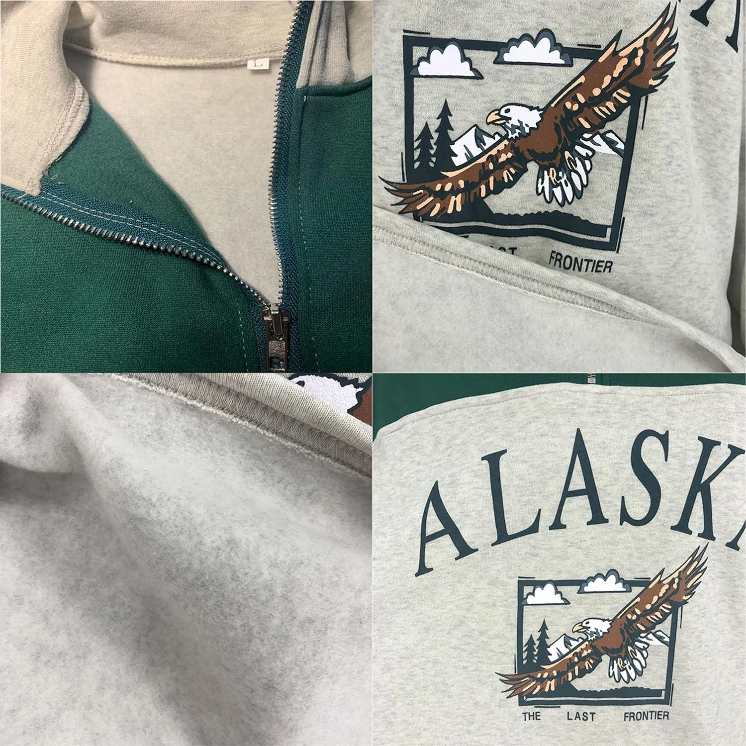 COOLMONAR Women Oversized Sweatshirt ALASKA Eagle Letter Collar Hoodie 1/4 Zipper Pullover Aesthetic Vintage Jacket