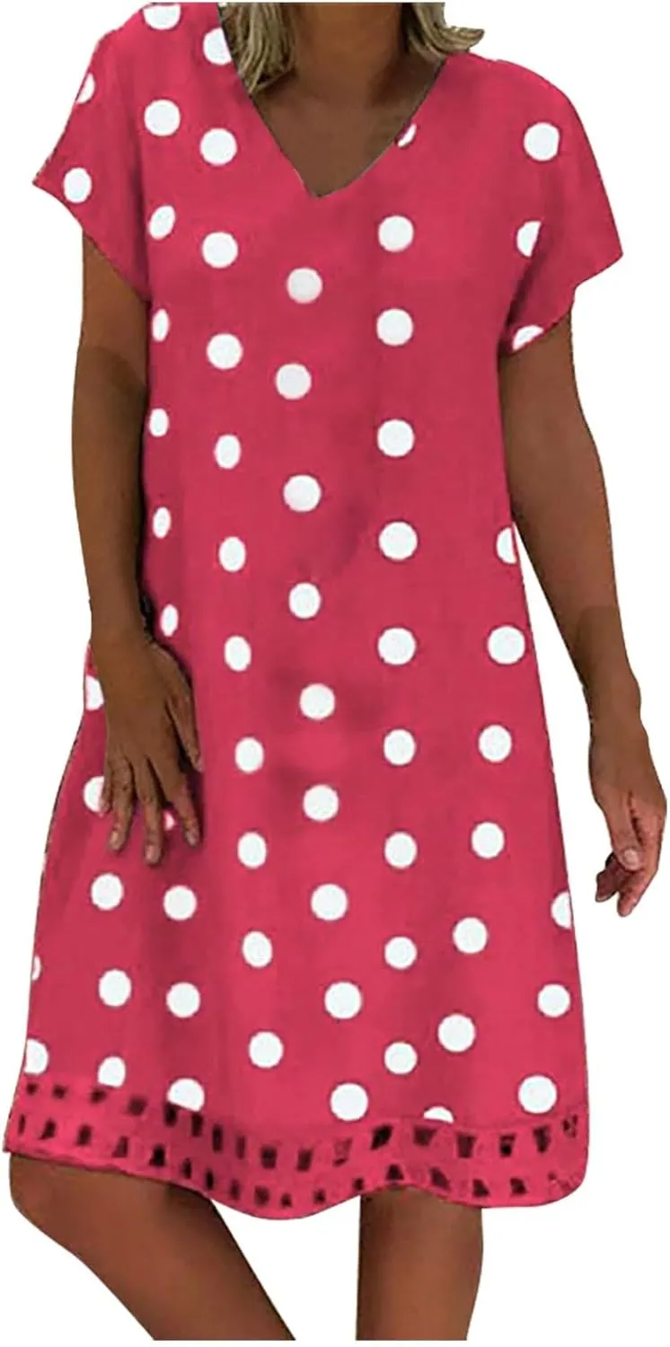 Cotton Linen Dress Short Sleeve Cotton Casual Plus Size Ladies Dress Comfy Plus Size Sundress Cotton Dresses for