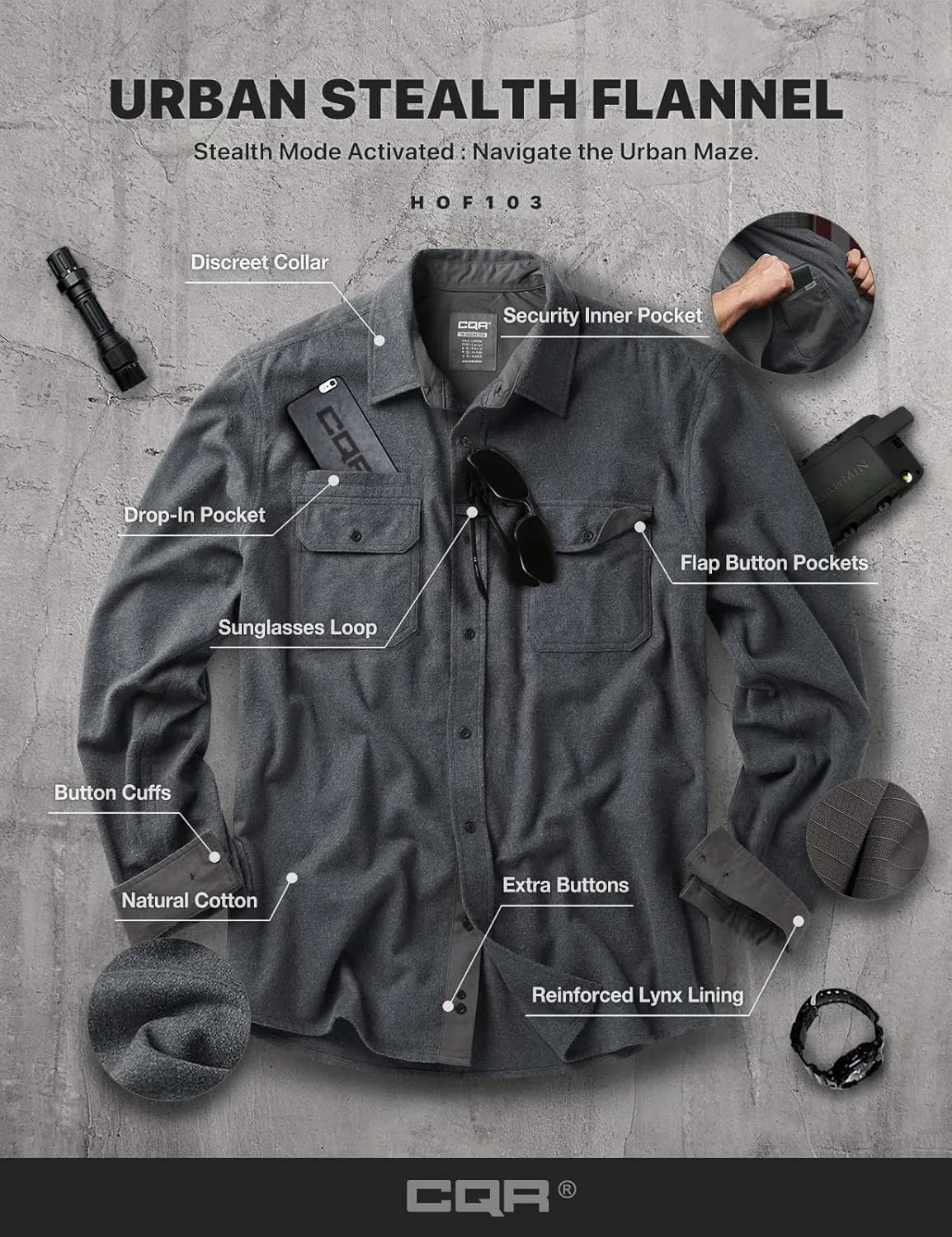 CQR Men's All Cotton Flannel Shirt, Long Sleeve Casual Button Down Plaid Shirt, Brushed Soft Outdoor Tactical Work Shirts