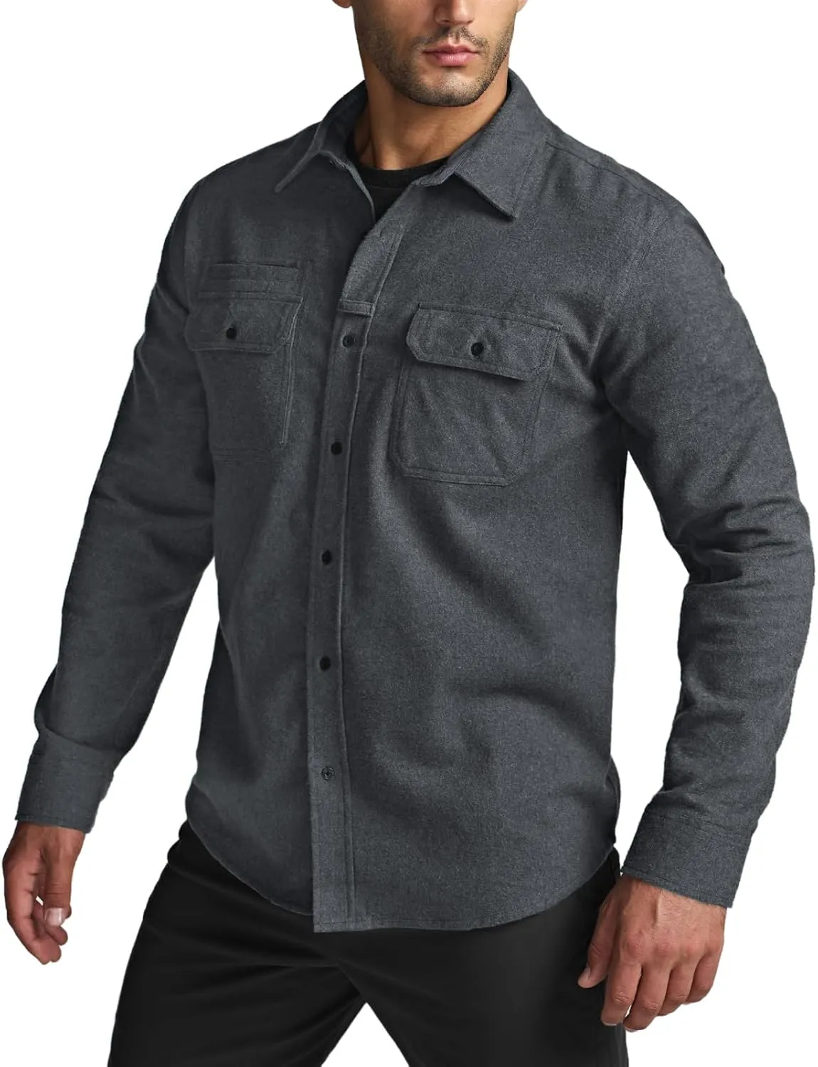 CQR Men's All Cotton Flannel Shirt, Long Sleeve Casual Button Down Plaid Shirt, Brushed Soft Outdoor Tactical Work Shirts