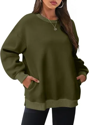 Crewneck Sweatshirts Womens Fall Fashion 2024 Long Sleeve Tops Pullover Casual Cute Loose Winter Clothes with Pocket