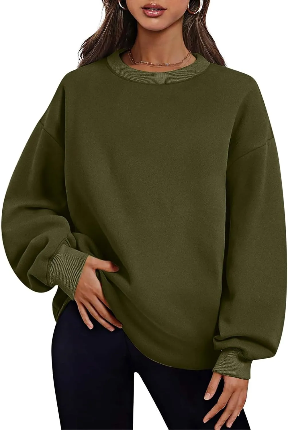 Crewneck Sweatshirts Womens Fall Fashion 2024 Long Sleeve Tops Pullover Casual Cute Loose Winter Clothes with Pocket