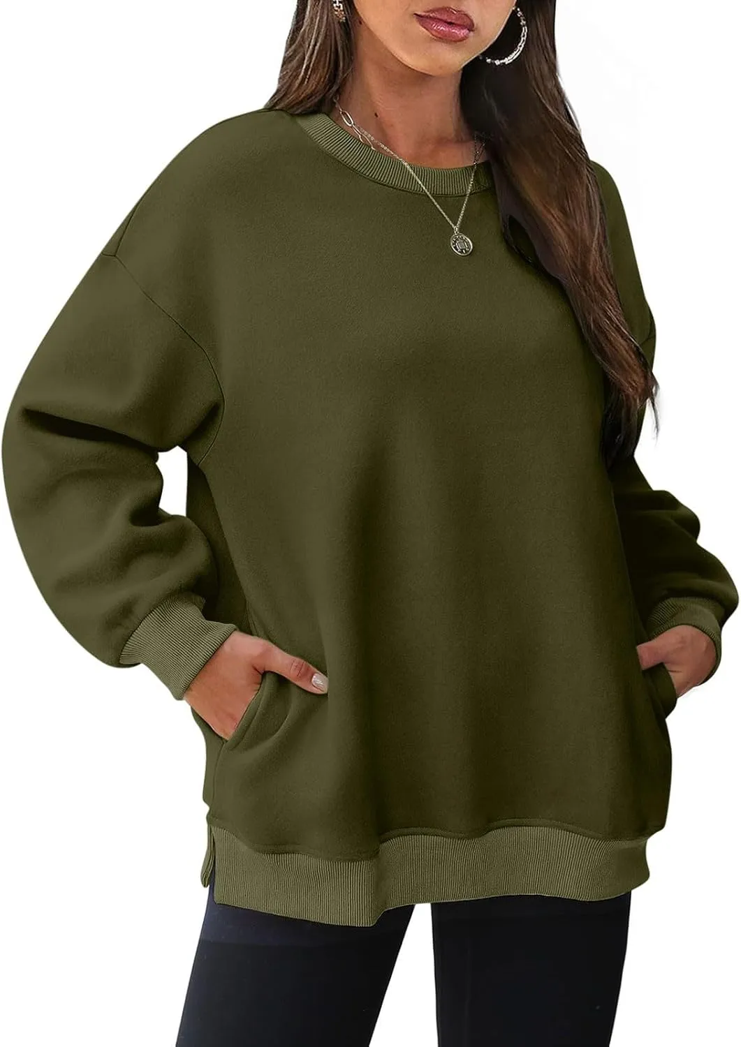 Crewneck Sweatshirts Womens Fall Fashion 2024 Long Sleeve Tops Pullover Casual Cute Loose Winter Clothes with Pocket