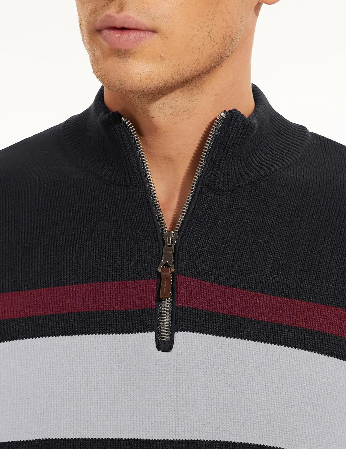 CRYSULLY Mens Sweater 1/4 Zip Cotton Polo Pullover Sweaters Casual Fall Winter Spring Striped Sweatshirts