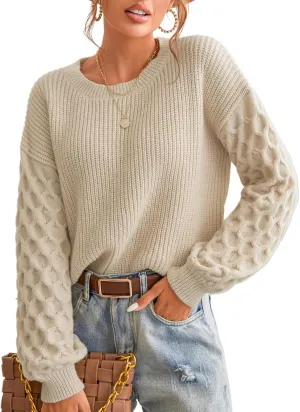 CUPSHE Women's Sweater Long Sleeve Crewneck Sweaters Cable Knit Jumper Tops