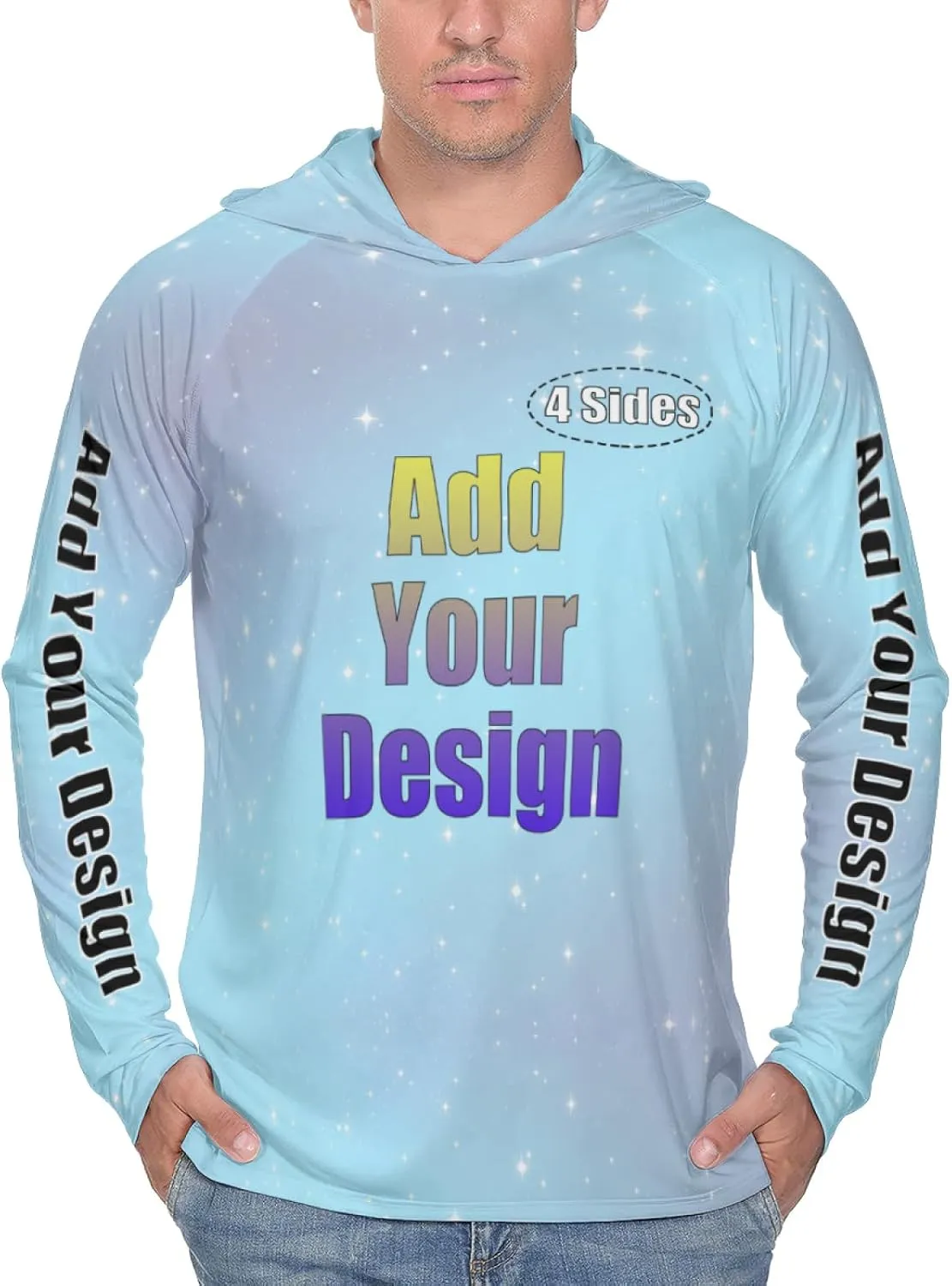 Custom Men's Sun Protection Hoodie - Personalized UPF 50  Outdoor Long Sleeve Shirt for Hiking, Fishing & Swimming
