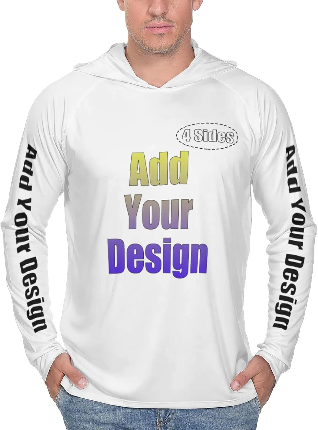 Custom Men's Sun Protection Hoodie - Personalized UPF 50  Outdoor Long Sleeve Shirt for Hiking, Fishing & Swimming