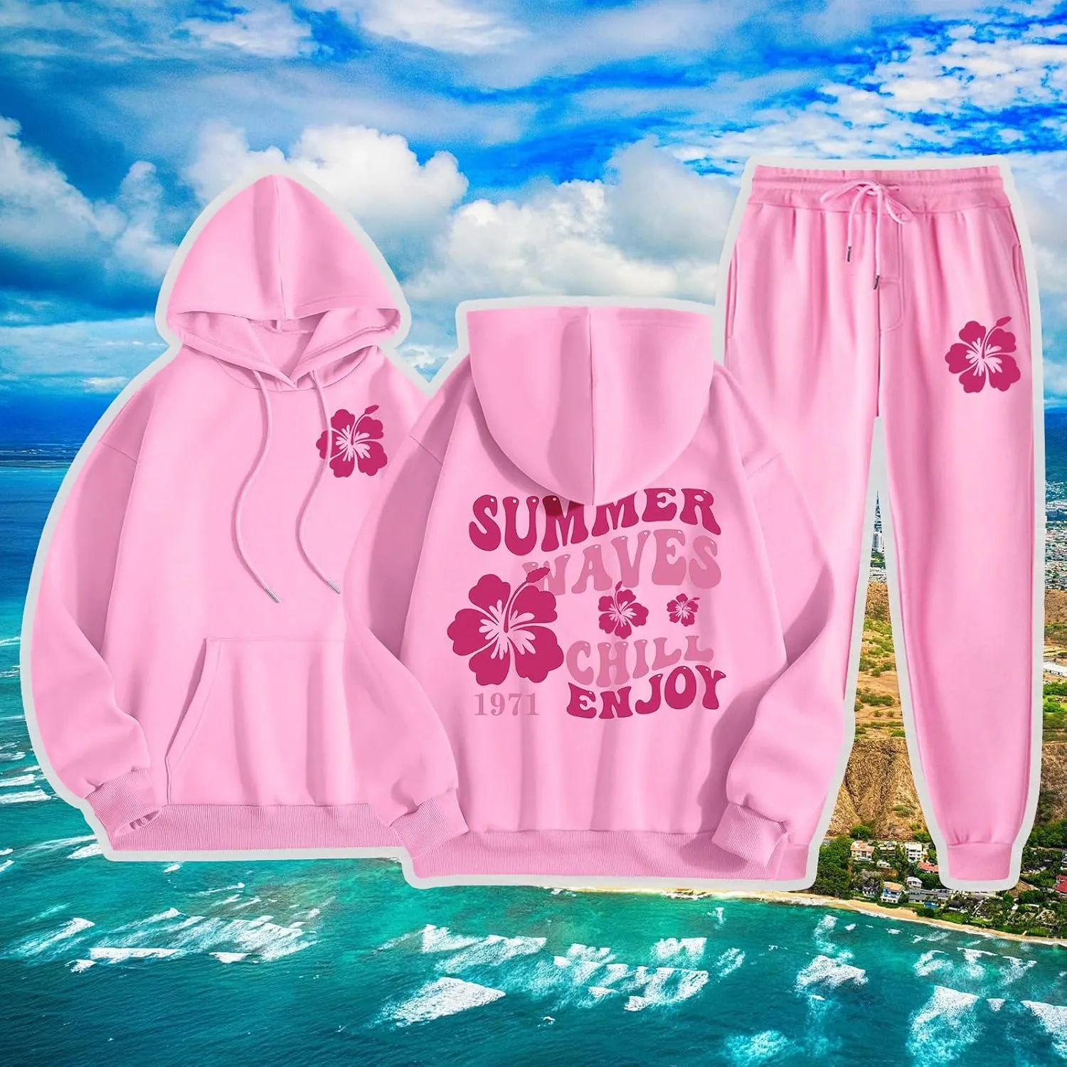 Cute 2 Piece Outfits for Women Teen Girls Preppy Puff 2024 Fall Fleece Pocket Drawstring Pullover Oversized Sweatpant