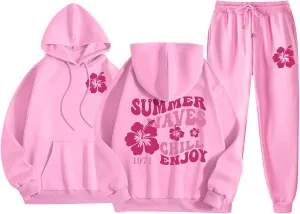 Cute 2 Piece Outfits for Women Teen Girls Preppy Puff 2024 Fall Fleece Pocket Drawstring Pullover Oversized Sweatpant