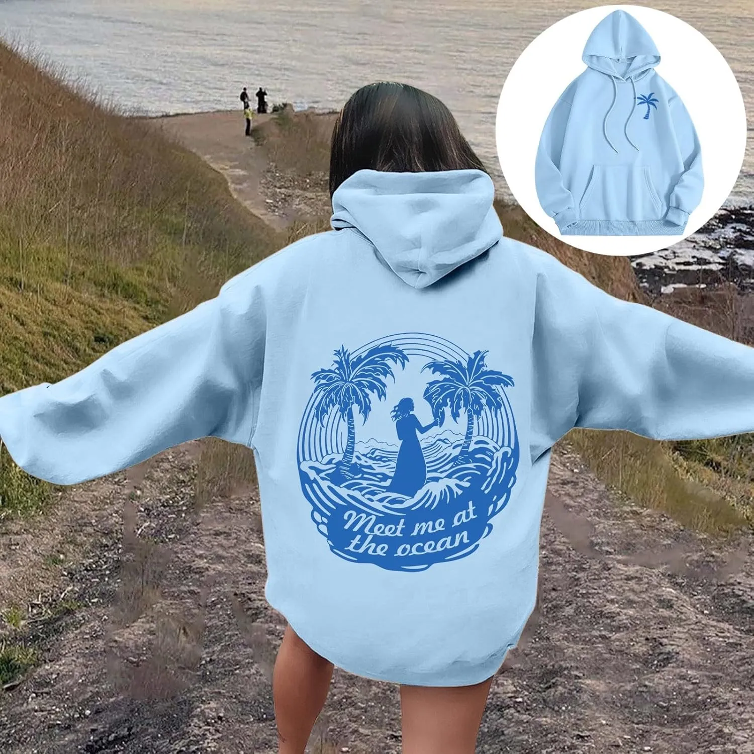 Cute Hoodies Womens Pink Graphic Oversized Hoodies Letter Print Casual Long Sleeve Drawstring Pullover Tops