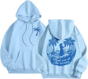 Cute Hoodies Womens Pink Graphic Oversized Hoodies Letter Print Casual Long Sleeve Drawstring Pullover Tops