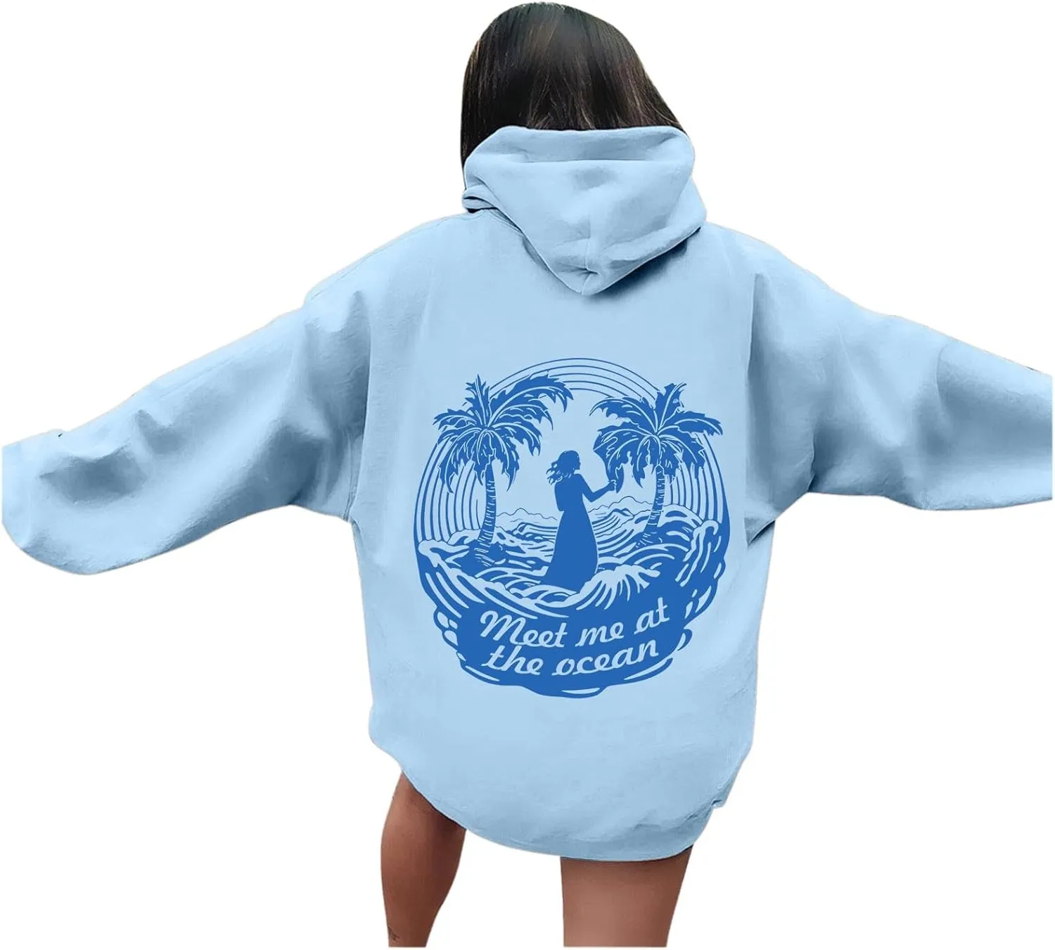 Cute Hoodies Womens Pink Graphic Oversized Hoodies Letter Print Casual Long Sleeve Drawstring Pullover Tops