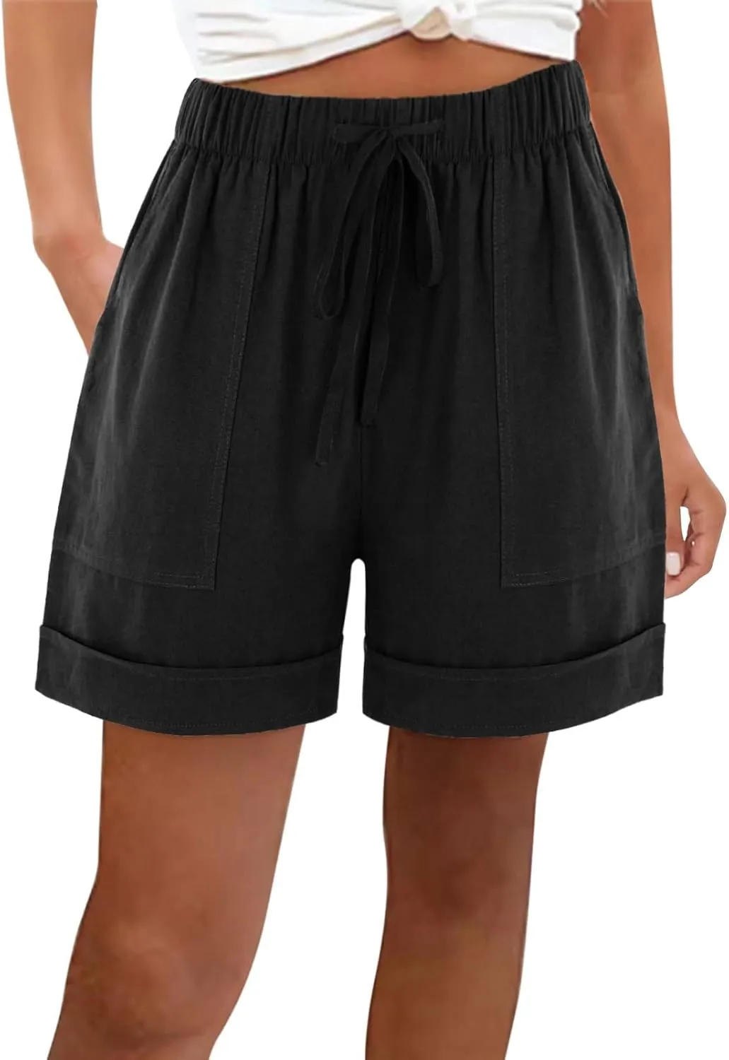 DASAYO Summer Casual Wide Leg Shorts for Women Drawstring Elastic Waist Pocketed Short Solid Color Loose Fitt Trendy Trousers