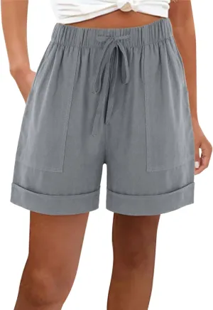 DASAYO Summer Casual Wide Leg Shorts for Women Drawstring Elastic Waist Pocketed Short Solid Color Loose Fitt Trendy Trousers