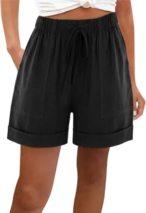 DASAYO Summer Casual Wide Leg Shorts for Women Drawstring Elastic Waist Pocketed Short Solid Color Loose Fitt Trendy Trousers