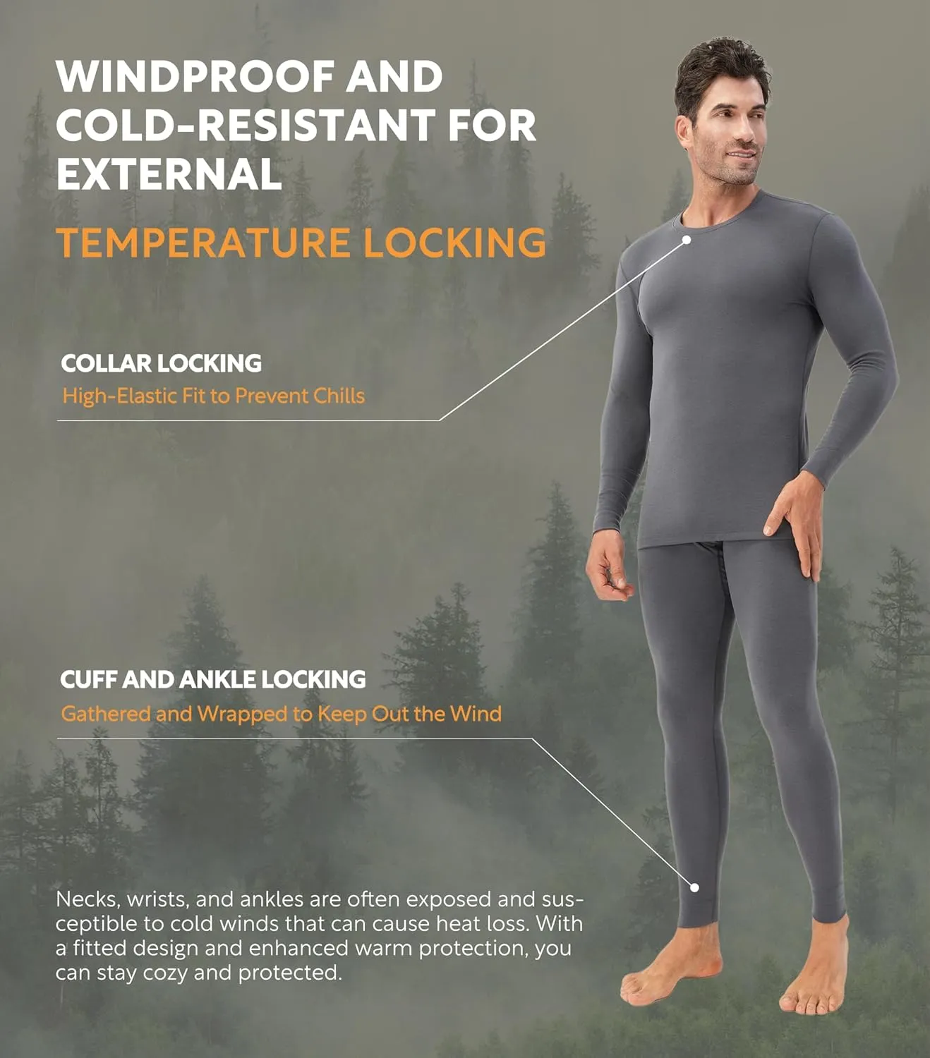 DAVID ARCHY Mens Lightweight Thermal Underwear - Breathable Comfort for Cool Weather, Ideal for Active Use
