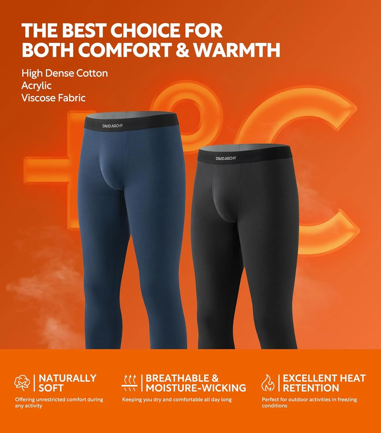DAVID ARCHY Mens Lightweight Thermal Underwear - Breathable Comfort for Cool Weather, Ideal for Active Use