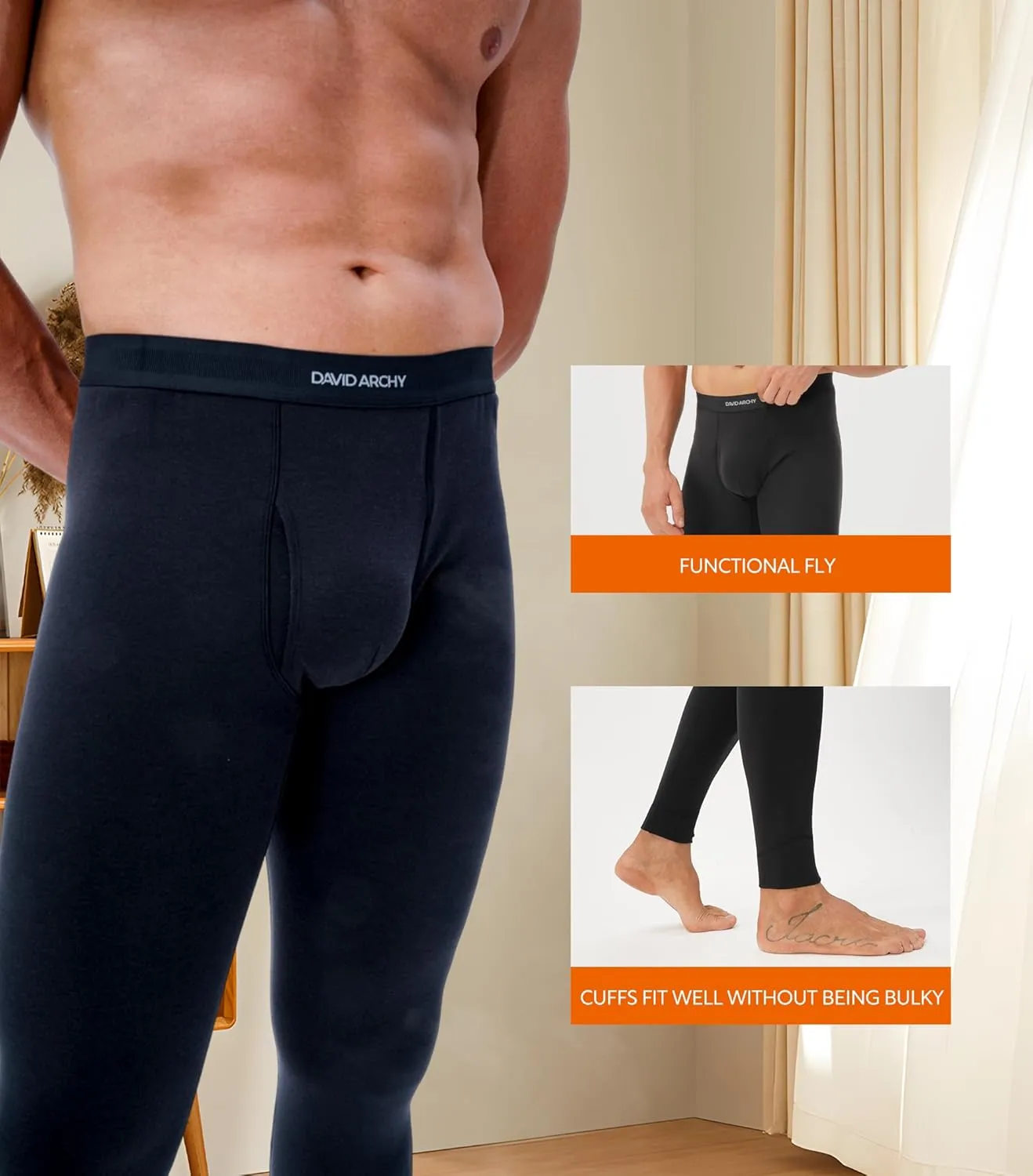 DAVID ARCHY Mens Lightweight Thermal Underwear - Breathable Comfort for Cool Weather, Ideal for Active Use
