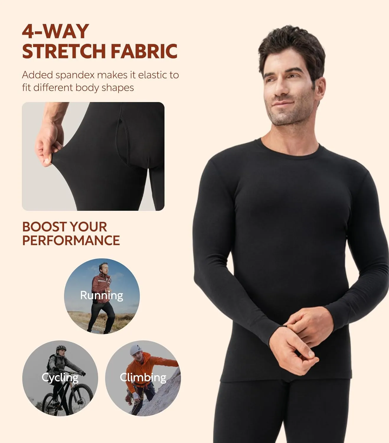 DAVID ARCHY Mens Lightweight Thermal Underwear - Breathable Comfort for Cool Weather, Ideal for Active Use