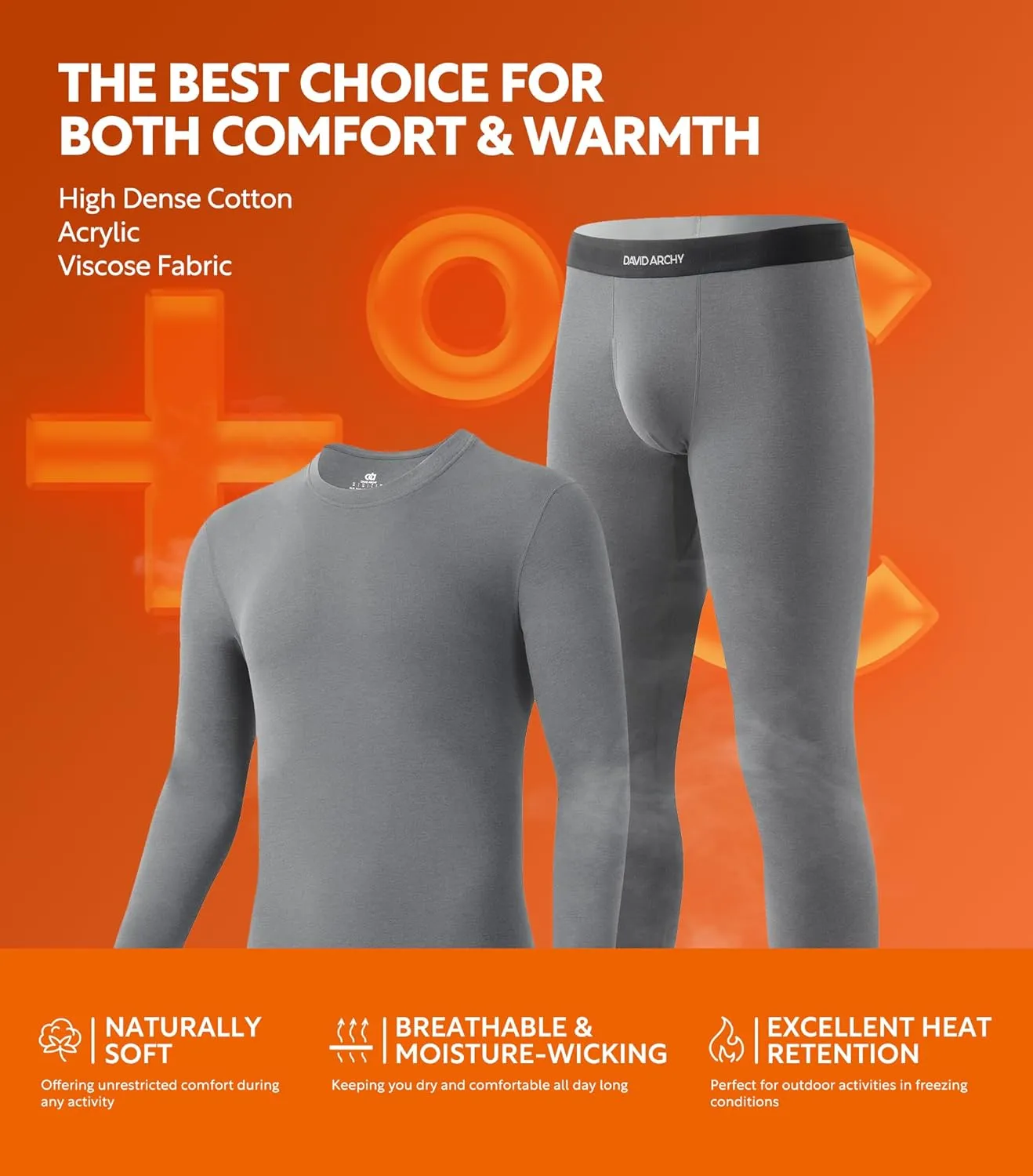DAVID ARCHY Mens Lightweight Thermal Underwear - Breathable Comfort for Cool Weather, Ideal for Active Use