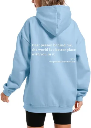 Dear Person Behind Me You Are Enough Hoodie for Women Teen Girls Oversized Aesthetic Graphic Sweatshirt Pullover Top
