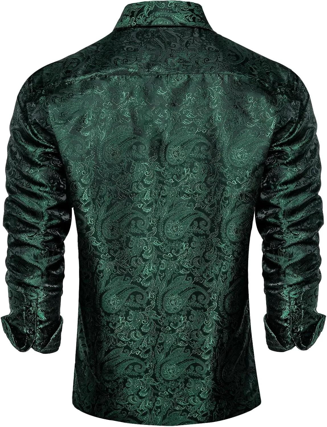 DiBanGu Mens Silk Paisley Dress Shirts,Long Sleeve Button Down Shirt Casual Regular Fit Shirt for Men Wedding Party