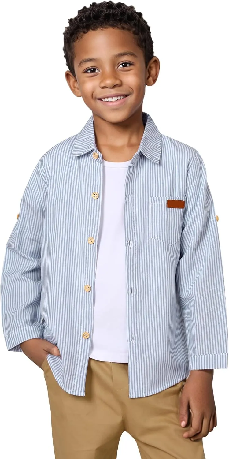 DISAUR Boys Dress Shirts Toddler Boy Button Down Shirt Long Sleeve Removable Bow Tie Button Up Shirt White Formal Graduation