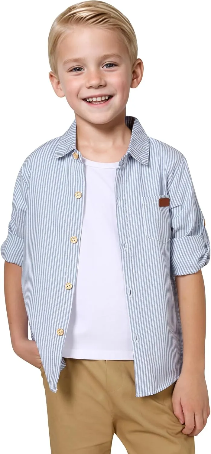 DISAUR Boys Dress Shirts Toddler Boy Button Down Shirt Long Sleeve Removable Bow Tie Button Up Shirt White Formal Graduation