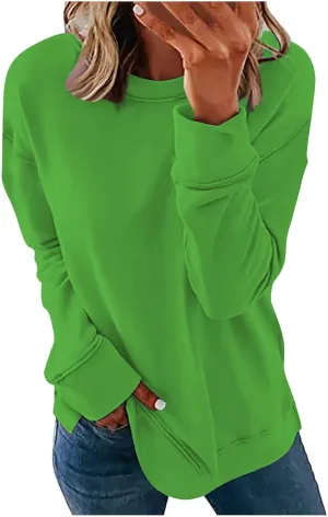 DOLKFU Womens Crewneck Loose Fit Sweatshirt Trendy Solid Color Pullover Tops Long Sleeve Casual Sweatshirts