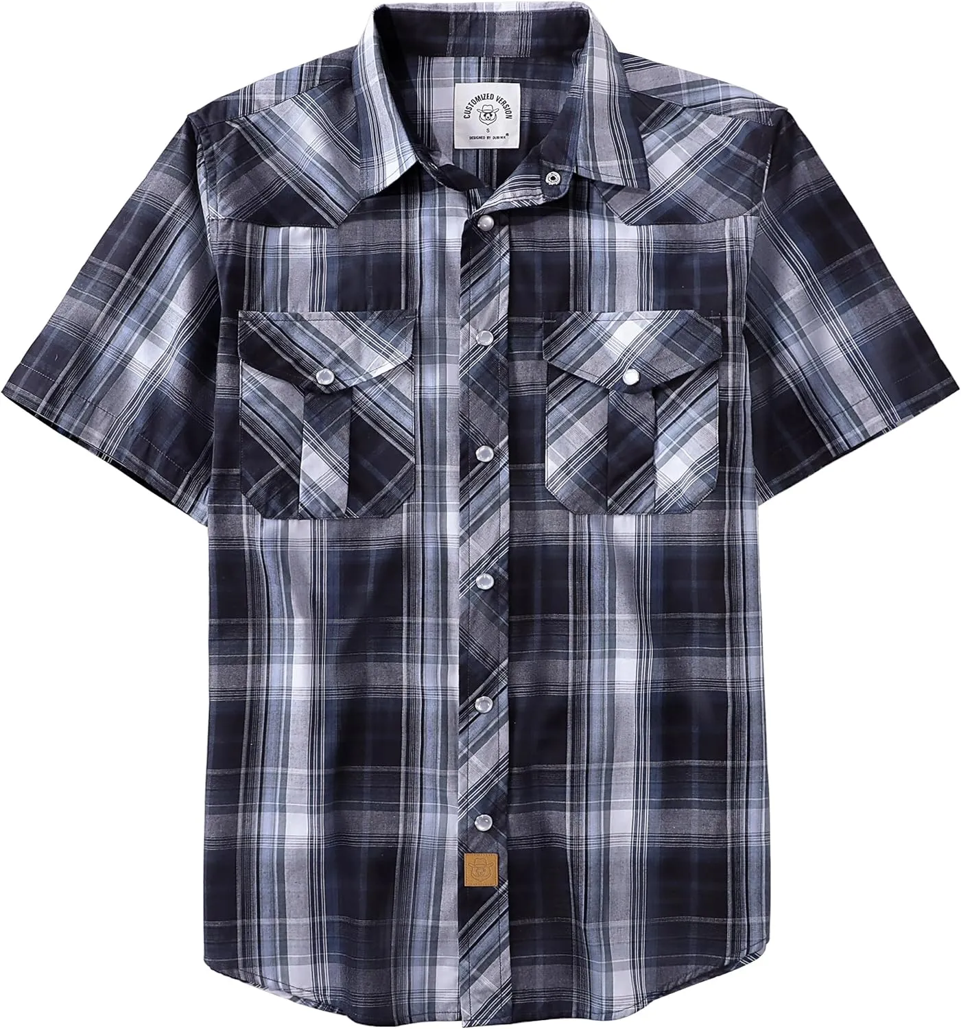 Dubinik Western Shirts for Men Short Sleeve Plaid Pearl Snap Shirts for Men Button Up Shirt Cowboy Casual Work Shirt