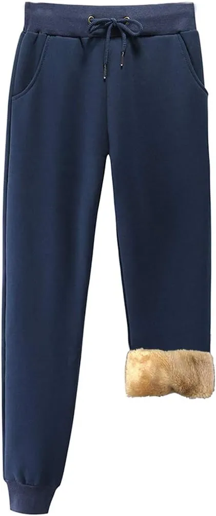 Duyang Women's Warm Sherpa Lined Sweatpants Athletic Jogger Harem Pants