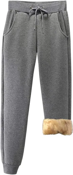 Duyang Women's Warm Sherpa Lined Sweatpants Athletic Jogger Harem Pants