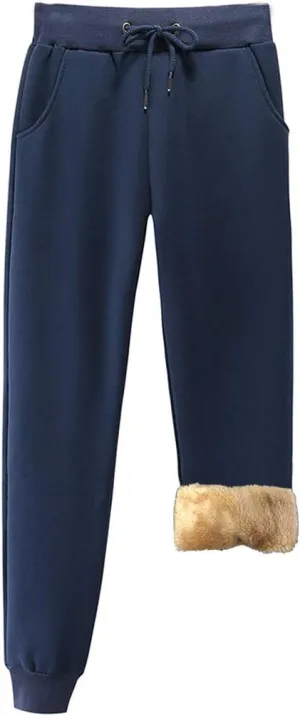 Duyang Women's Warm Sherpa Lined Sweatpants Athletic Jogger Harem Pants