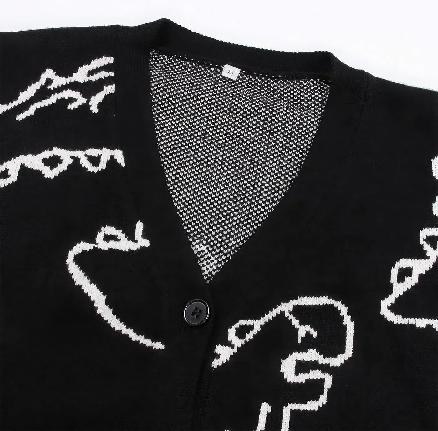 ebossy Women's Cartoon Dinosaur Button Cardigans Cute Slouchy Jacquard Knit Long Sleeve Open Sweater Coat