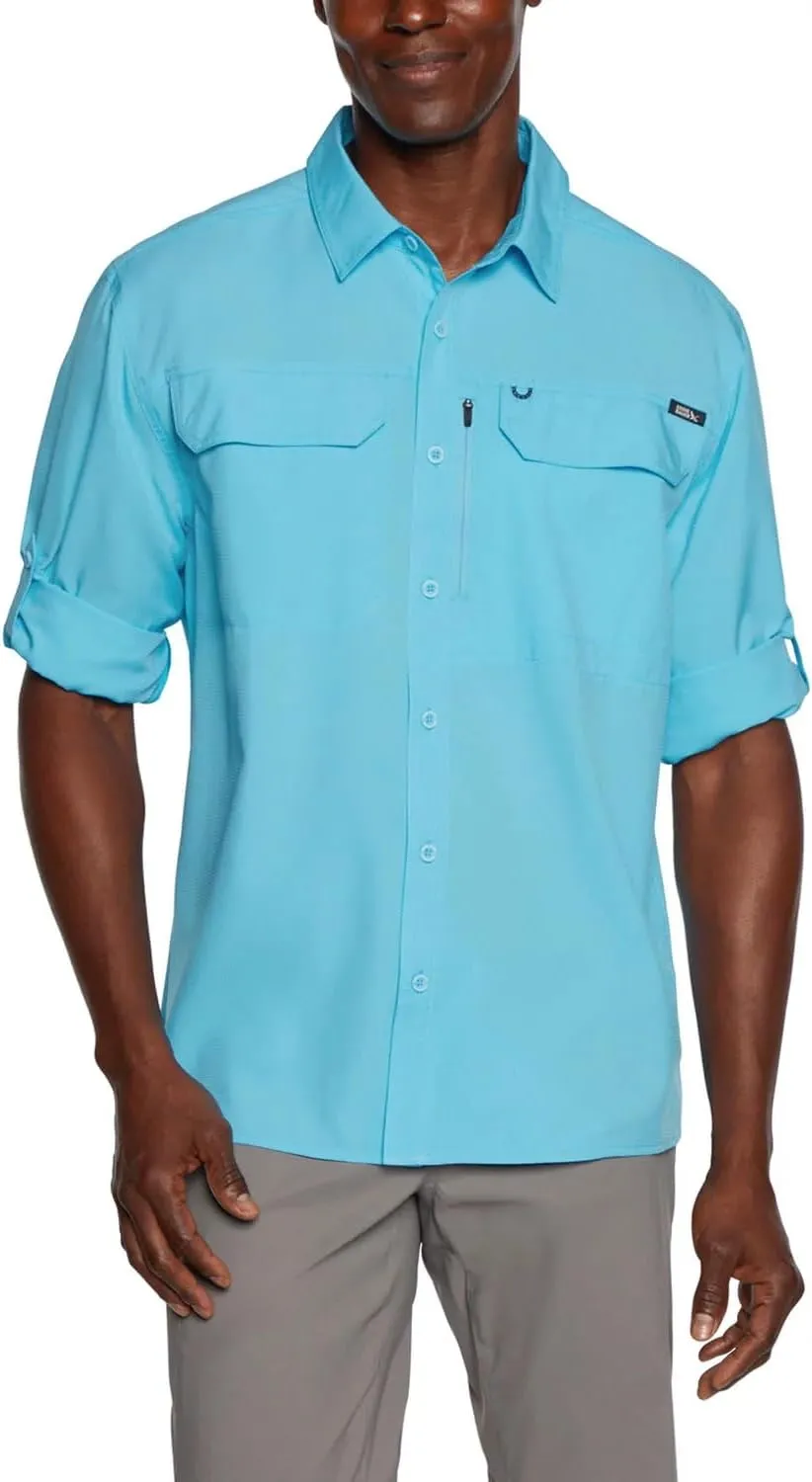 Eddie Bauer Men's Long Sleeve Woven Tech Shirt, UPF 50 Collared Button-Up Shirt, Hiking Fishing & Outdoor Work Shirts for Men