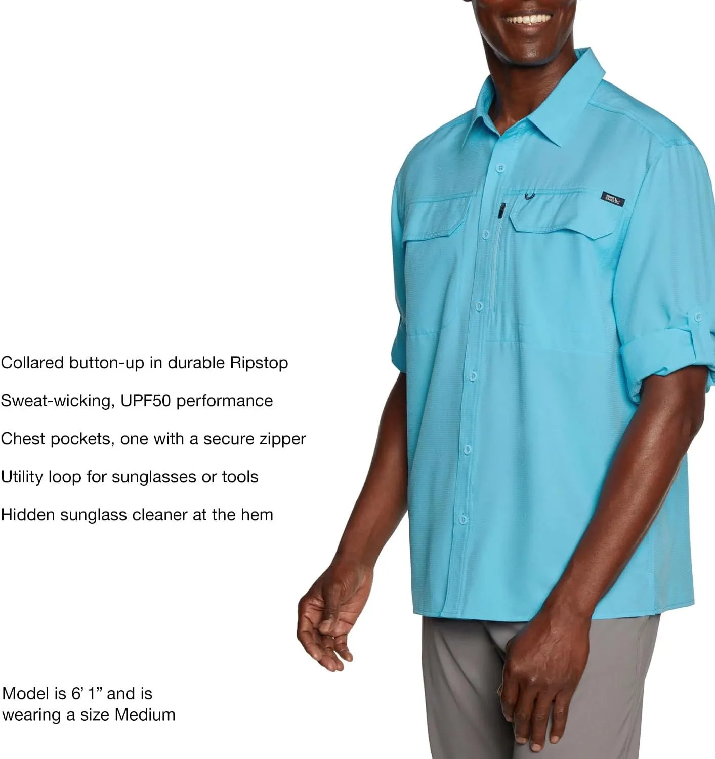 Eddie Bauer Men's Long Sleeve Woven Tech Shirt, UPF 50 Collared Button-Up Shirt, Hiking Fishing & Outdoor Work Shirts for Men