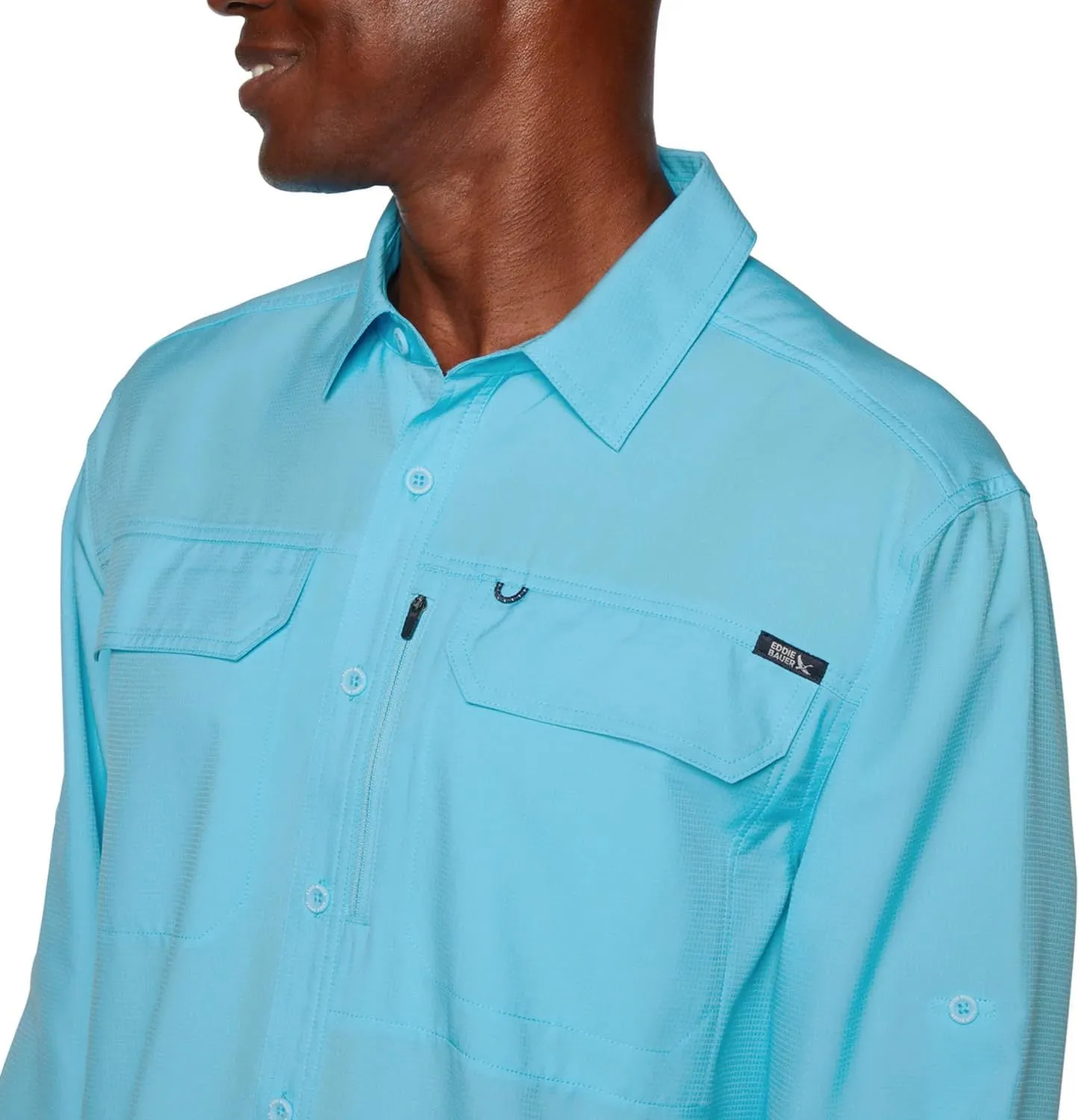Eddie Bauer Men's Long Sleeve Woven Tech Shirt, UPF 50 Collared Button-Up Shirt, Hiking Fishing & Outdoor Work Shirts for Men